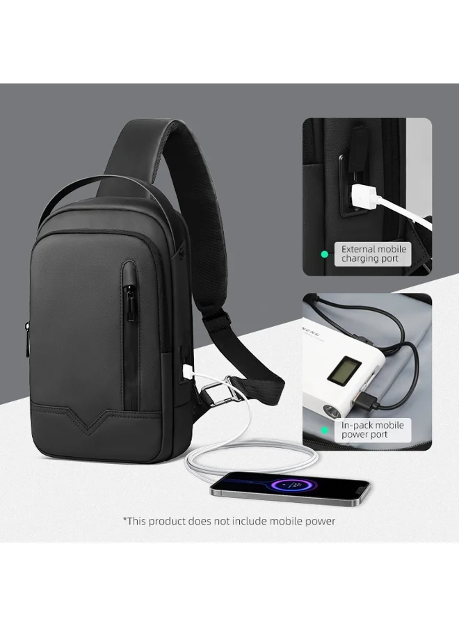 موبكوس حقيبة جانبية صغيرة سوداء من موبكوس 6188TB، مقاومة للماء ومضادة للسرقة، مزودة بمنفذ شحن USB - حقيبة صدر متينة من قماش أكسفورد للرجال والنساء، حقيبة سفر خفيفة الوزن مع لوحة خلفية جيدة التهوية