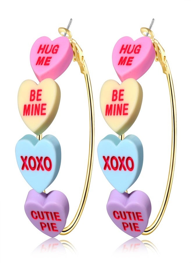 CEALXHENY Valentine’s Day Hoop Earrings for Women LOVE XOXO Conversation Heart Earrings Romantic Large Circle Earrings Valentine’s Day Outfits Jewelry Gifts Party Favors (Style G) - Image 1