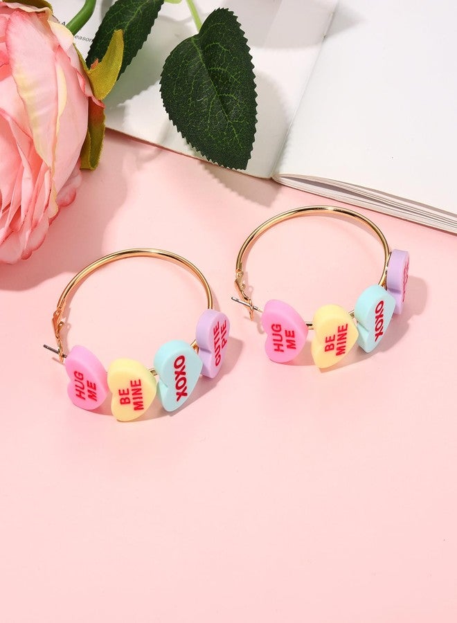 CEALXHENY Valentine’s Day Hoop Earrings for Women LOVE XOXO Conversation Heart Earrings Romantic Large Circle Earrings Valentine’s Day Outfits Jewelry Gifts Party Favors (Style G) - Image 5