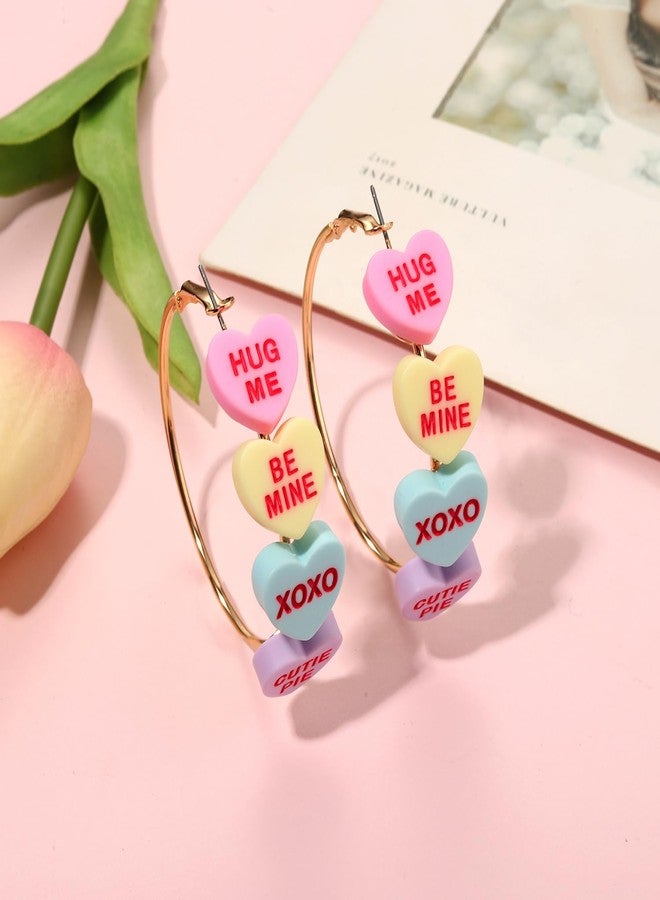 CEALXHENY Valentine’s Day Hoop Earrings for Women LOVE XOXO Conversation Heart Earrings Romantic Large Circle Earrings Valentine’s Day Outfits Jewelry Gifts Party Favors (Style G) - Image 4