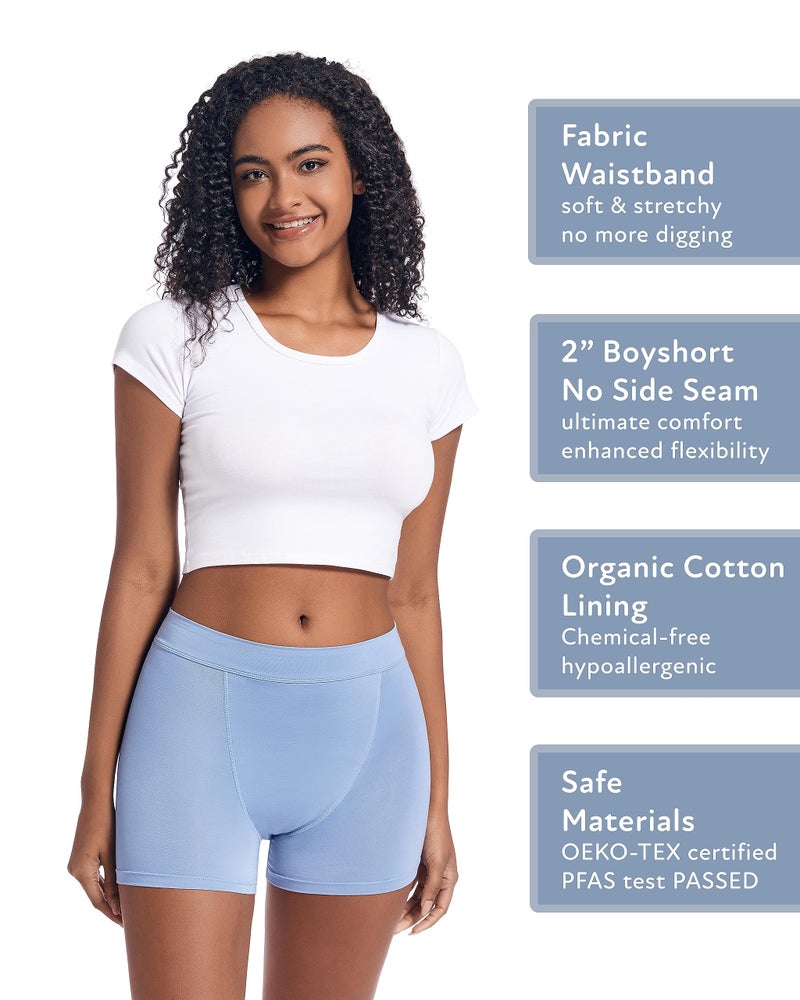 Goat Union 2" Period Underwear Boxer Briefs Boy-shorts, Organic Cotton Lining, Hi-Waisted & Heavy Flow, Rain Washed, L - Image 3
