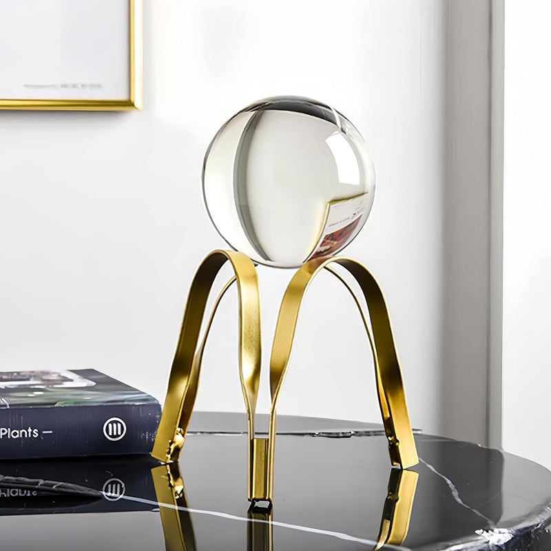 Yagzon Good Luck Charm Positivity Aesthetic Decor for Living Room Crystal Ball with Gold Iron Stand Tri Leg Decorative Ornament for Shelf Table Home Office Sculpture - Image 1