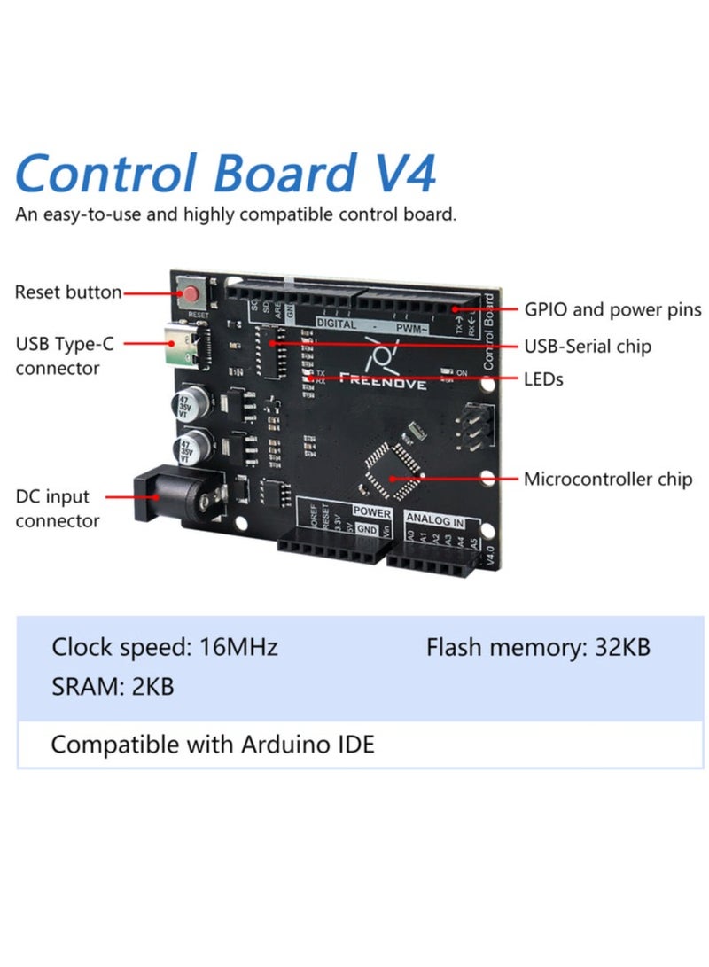 فريينوف فرينوفمجموعة أدوات تتفاعلالإصدار 2.0 مع لوحة V4 (متوافق مع اردوينوبيئة تطوير متكاملة ) ، 267 صفحة تعليمية مفصلة ، 198 عنصرًا ، 49 مشروعًا - Image 4