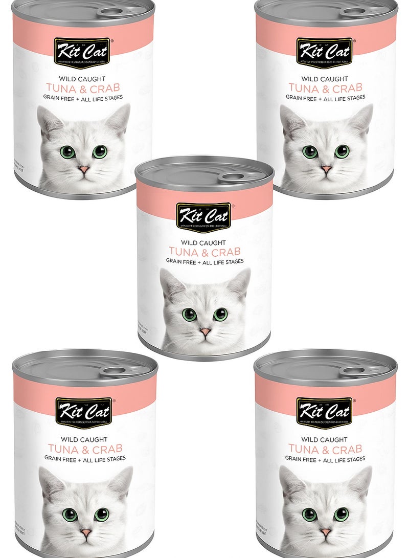 كيت كات طعام قطط معلب من التونة البرية مع السلطعون من كيت كات، 400 غرام × 5 قطع - Image 1