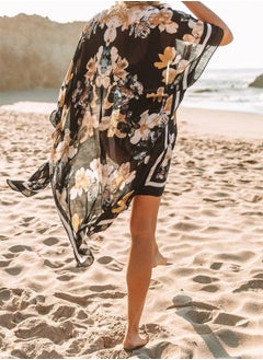 GUSGU Womens Chiffon Beach Blouses Kimono Cardigan Long Bikini Cover Up Swimsuit Coverups Beach Cover Up Swimwear Summer Black  - Image 3