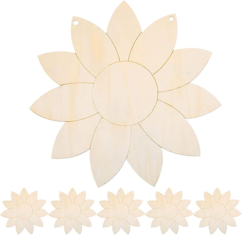 6Pcs Unpainted Sunflower Wood Slices DIY Wood Embellishments for Crafting and Painting, Natural Wooden Cutouts Set for and Adults, Sunflower Pendant Decorations for Home and - Image 1