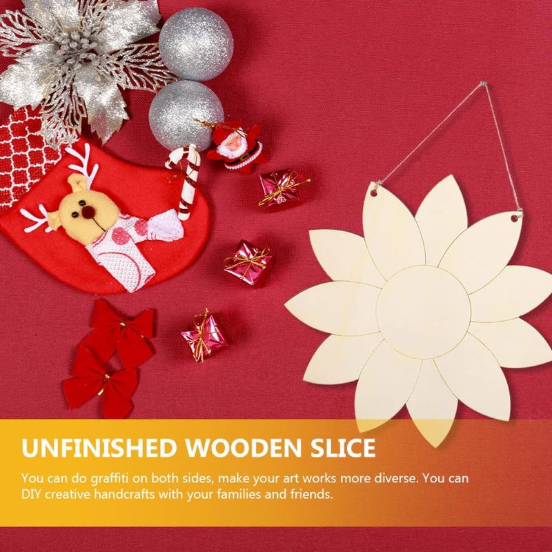 6Pcs Unpainted Sunflower Wood Slices DIY Wood Embellishments for Crafting and Painting, Natural Wooden Cutouts Set for and Adults, Sunflower Pendant Decorations for Home and - Image 5