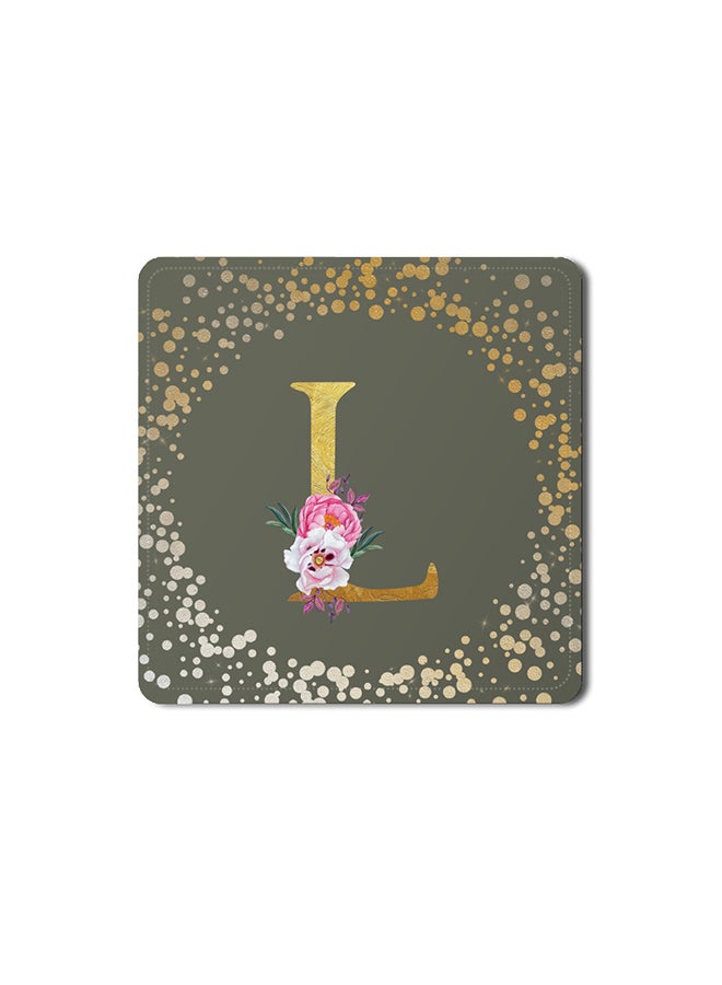 Stylizedd 2 Pack Designer Leather Coasters Mat for Beverage Drinks- Custom Monogram Initial Letter Floral Pattern Alphabet - L (Olive Green) - Image 1