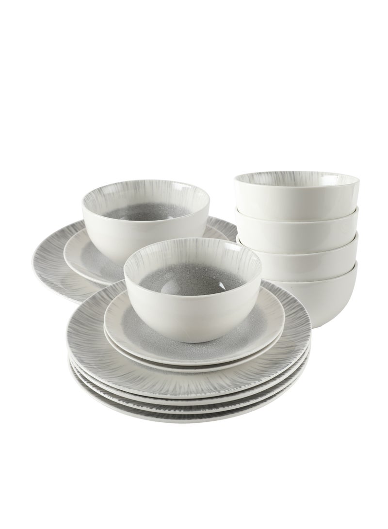 Noon East 18 piece Porcelain Dinnerware Set, Set for 6, Microwave & Dishwasher Safe, Grey Abstract - Image 4