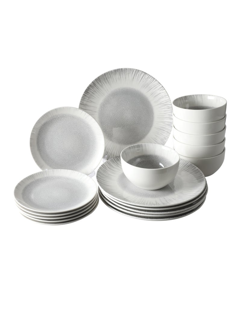 Noon East 18 piece Porcelain Dinnerware Set, Set for 6, Microwave & Dishwasher Safe, Grey Abstract - Image 1