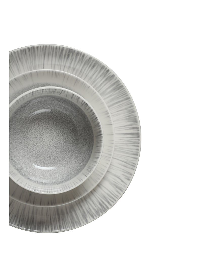 Noon East 18 piece Porcelain Dinnerware Set, Set for 6, Microwave & Dishwasher Safe, Grey Abstract - Image 3