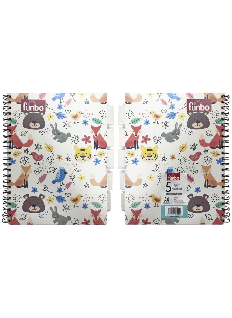 Funbo - Funbo - A4 Size, 150 sheets notebook with PP cover and dividers for 5 subjects (Furry Tales) - Image 1