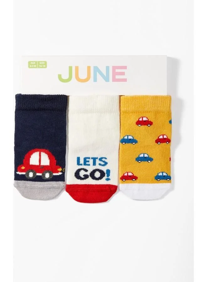 جون June 3-Pack Baby Patterned Baby Boy Sock Navy