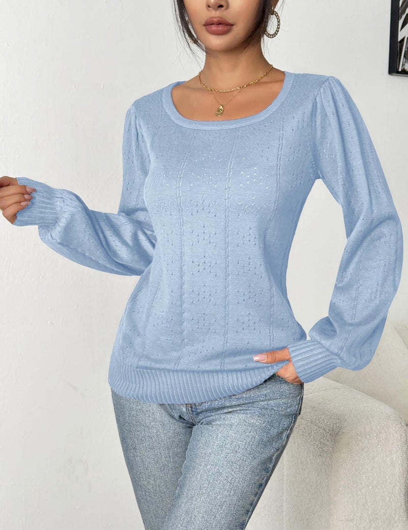 HOTOUCH Women's Knit Sweater 2026 Fitted Long Sleeve Square Neck Solid Color Pullover Cable Chunky Casual Tops Blouse - Image 4