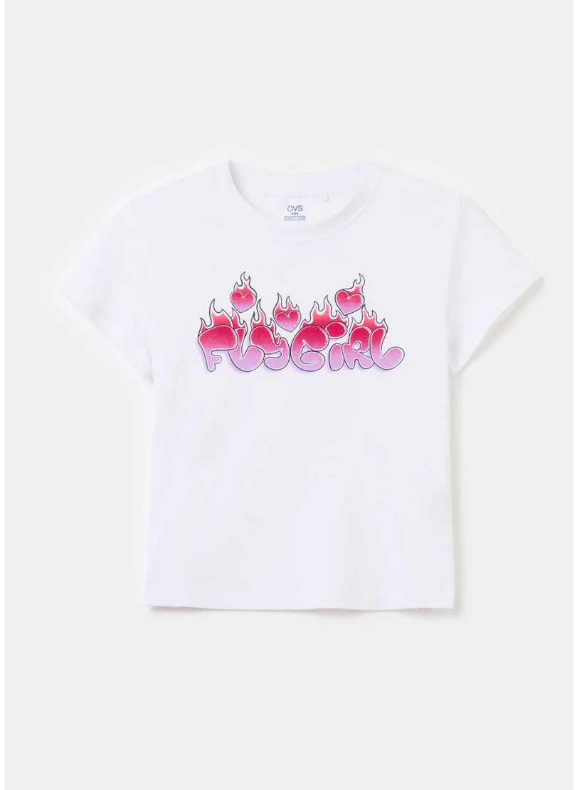 او في اس Printed Cotton T-Shirt