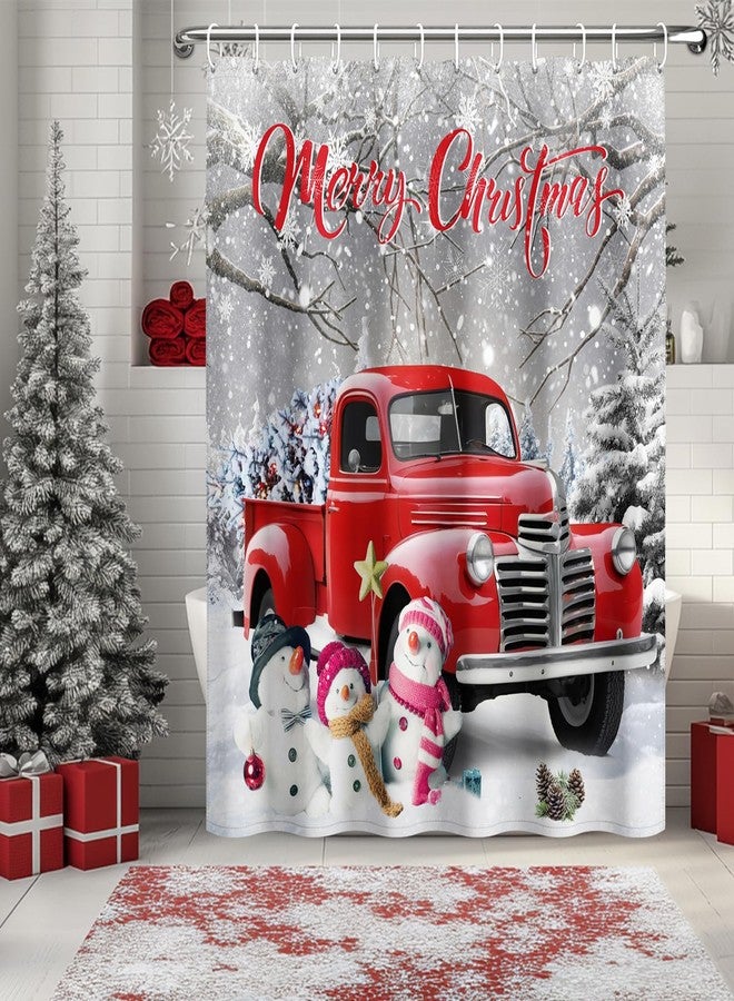DASHAN Christmas Shower Curtain Red Truck with Snowman Shower Curtains for Bathroom Decorations Winter Snow Bathroom Curtain Xmas Holiday Waterproof Fabric Bath Curtain 72"x72" - Image 2