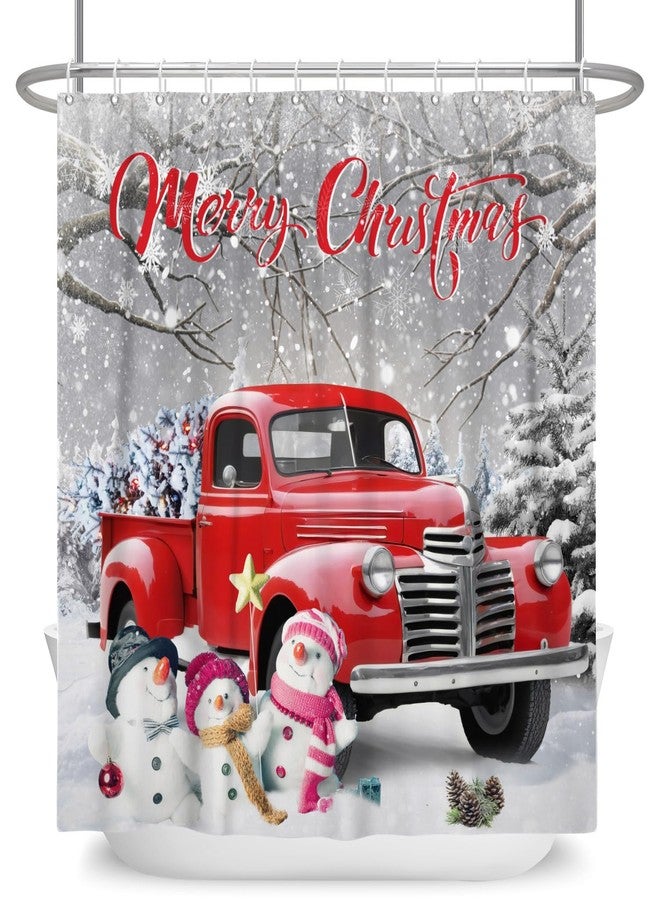 DASHAN Christmas Shower Curtain Red Truck with Snowman Shower Curtains for Bathroom Decorations Winter Snow Bathroom Curtain Xmas Holiday Waterproof Fabric Bath Curtain 72"x72" - Image 5