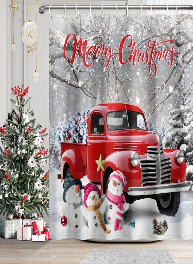 DASHAN Christmas Shower Curtain Red Truck with Snowman Shower Curtains for Bathroom Decorations Winter Snow Bathroom Curtain Xmas Holiday Waterproof Fabric Bath Curtain 72"x72" - Image 1