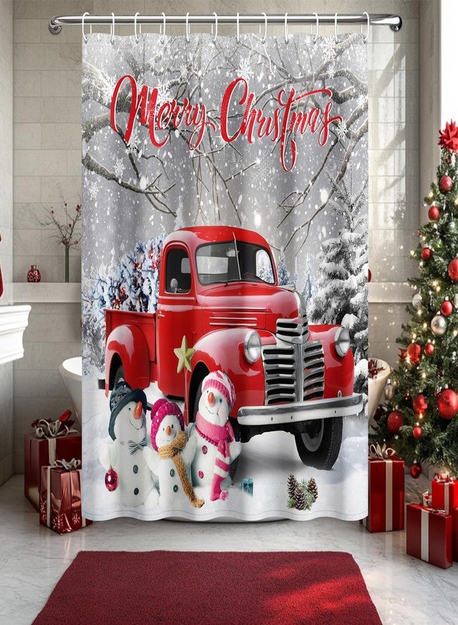 DASHAN Christmas Shower Curtain Red Truck with Snowman Shower Curtains for Bathroom Decorations Winter Snow Bathroom Curtain Xmas Holiday Waterproof Fabric Bath Curtain 72"x72" - Image 3