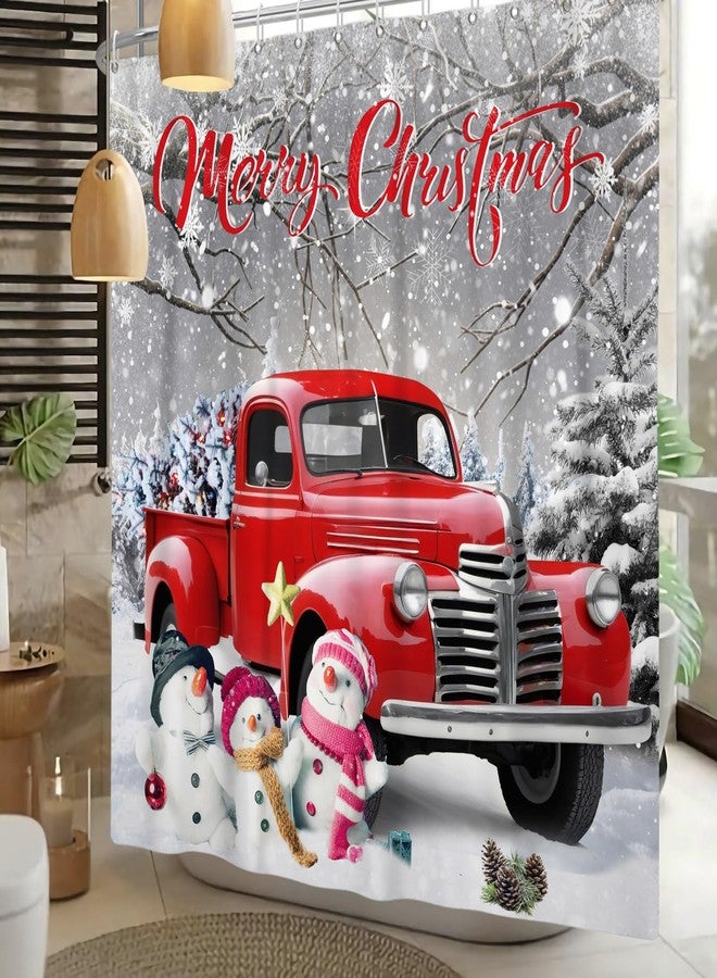DASHAN Christmas Shower Curtain Red Truck with Snowman Shower Curtains for Bathroom Decorations Winter Snow Bathroom Curtain Xmas Holiday Waterproof Fabric Bath Curtain 72"x72" - Image 4