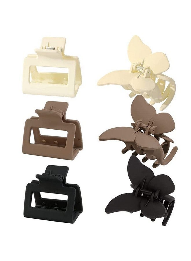 CHRONEX 6PCS Butterfly & Rectangular Hair Claw Clips Set Matte Hair Jaw Clip, Hair Extension, Hair Clips & Hair Claw for Womens & Girls - Image 1