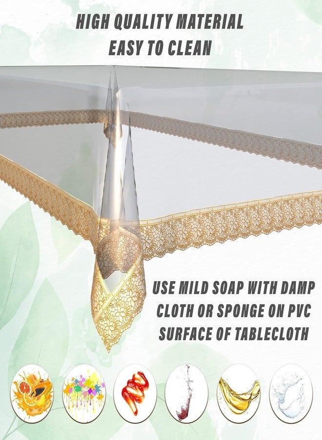 Agroha Transparent Table Cover with Golden Border Laces, 2-4 Seater 48x48 inches, 0.25mm Thick, 2-4 Seater, Rectangular (48x48) - Image 4