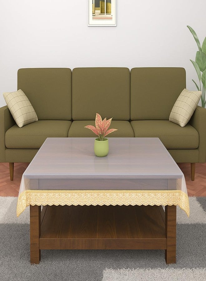 Agroha Transparent Table Cover with Golden Border Laces, 2-4 Seater 48x48 inches, 0.25mm Thick, 2-4 Seater, Rectangular (48x48) - Image 2