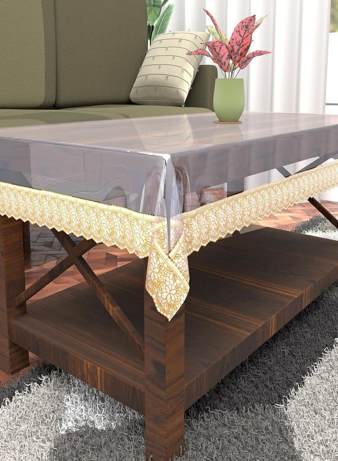 Agroha Transparent Table Cover with Golden Border Laces, 2-4 Seater 48x48 inches, 0.25mm Thick, 2-4 Seater, Rectangular (48x48) - Image 3