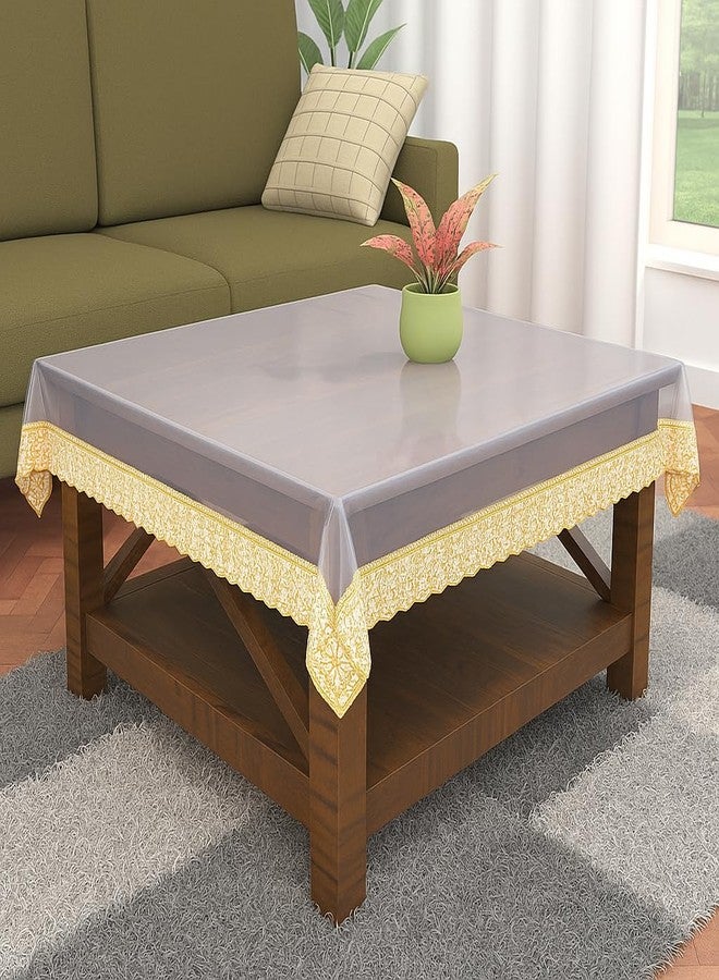 Agroha Transparent Table Cover with Golden Border Laces, 2-4 Seater 48x48 inches, 0.25mm Thick, 2-4 Seater, Rectangular (48x48) - Image 1