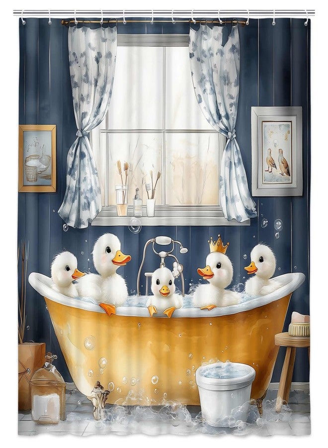 JAWO Funny Kids Shower Curtain, Bathing Cute Ducks Farmhouse Animal in Bathtub Shower Curtains Set, Fun Cartoon Modern Shower Curtain with Hooks for Adults Kid Bathroom Decor Accessories, 72"x72" - Image 4