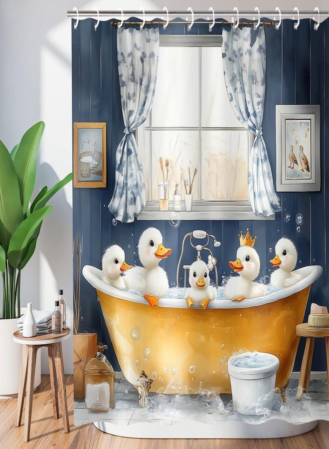 JAWO Funny Kids Shower Curtain, Bathing Cute Ducks Farmhouse Animal in Bathtub Shower Curtains Set, Fun Cartoon Modern Shower Curtain with Hooks for Adults Kid Bathroom Decor Accessories, 72"x72" - Image 2