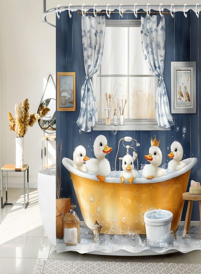 JAWO Funny Kids Shower Curtain, Bathing Cute Ducks Farmhouse Animal in Bathtub Shower Curtains Set, Fun Cartoon Modern Shower Curtain with Hooks for Adults Kid Bathroom Decor Accessories, 72"x72" - Image 3