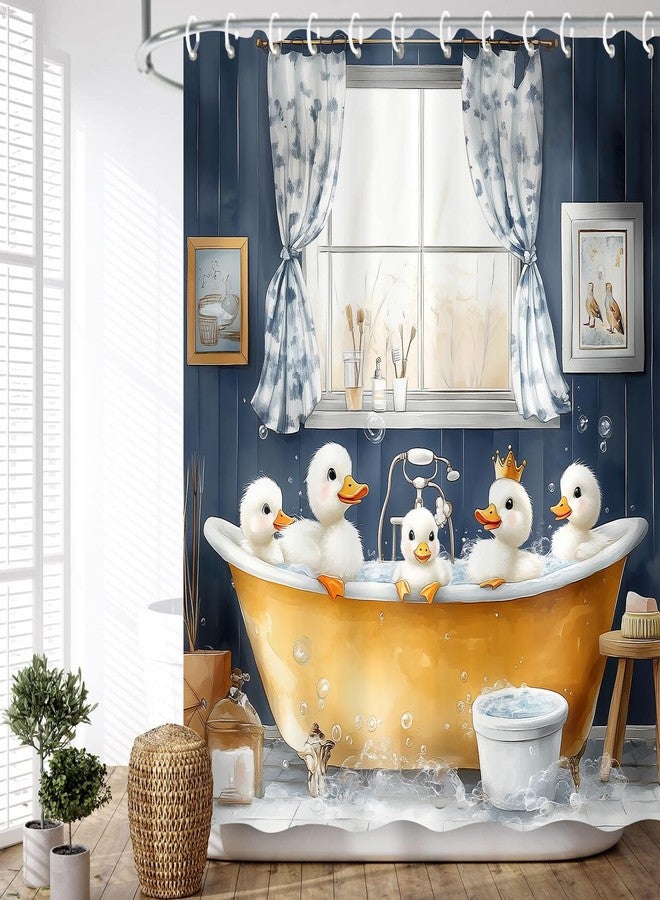 JAWO Funny Kids Shower Curtain, Bathing Cute Ducks Farmhouse Animal in Bathtub Shower Curtains Set, Fun Cartoon Modern Shower Curtain with Hooks for Adults Kid Bathroom Decor Accessories, 72"x72" - Image 1