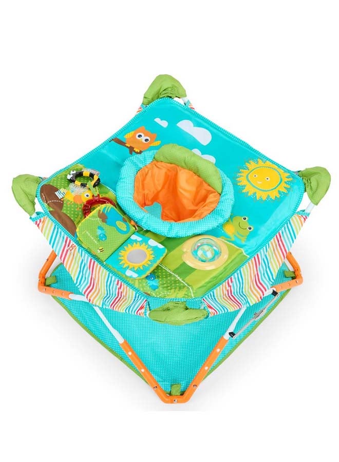 Bright Starts Pop ‘N Jump Owl Forest Portable Baby Jumper with Toys and Canopy, 6–12 Months  - Image 1