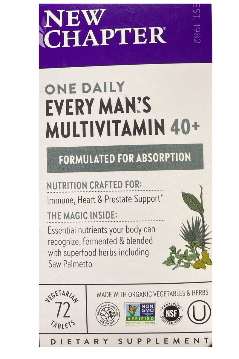 New Chapter Men's Multivitamin 40 Plus for Energy, Heart, Prostate + Immune Support with Fermented Nutrients - Every Man's One Daily 40+, Made with Organic Vegetables & Herbs, Non-GMO - 72 ct - Image 1