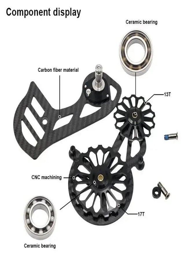 FCCRACING FCC Racing Rider-Ace Rear Derailleur Cage with Carbon Fiber Frame and Ceramic Bearings, 13-17 Tooth, for Road and Folding Bikes Over 20 Inches (Black) - Image 4