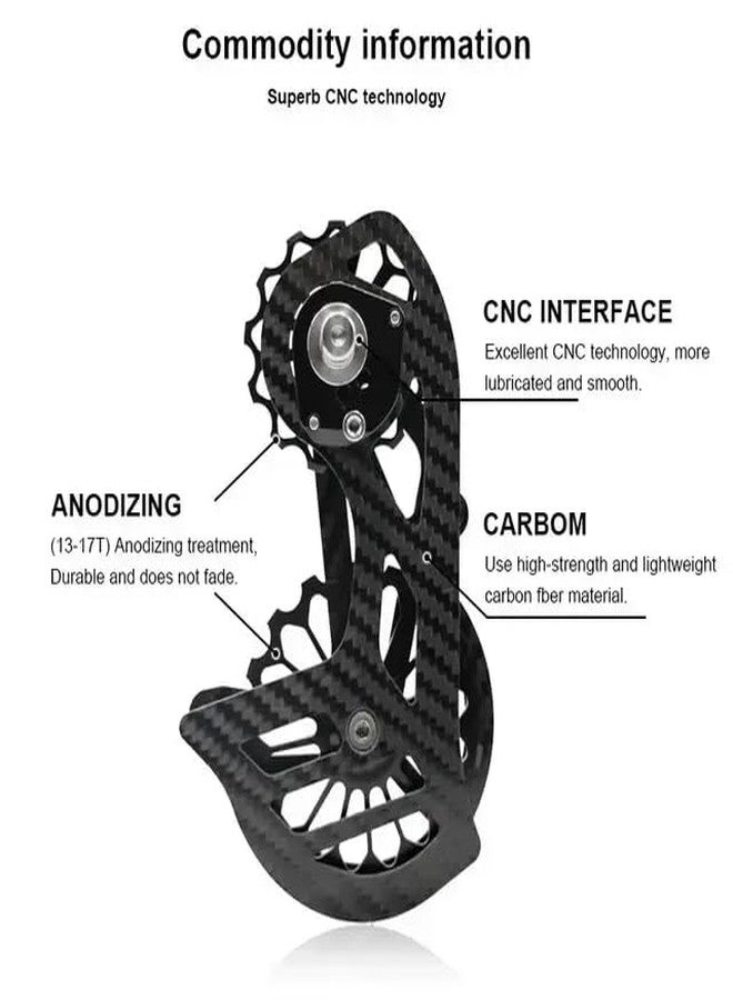 FCCRACING FCC Racing Rider-Ace Rear Derailleur Cage with Carbon Fiber Frame and Ceramic Bearings, 13-17 Tooth, for Road and Folding Bikes Over 20 Inches (Black) - Image 3