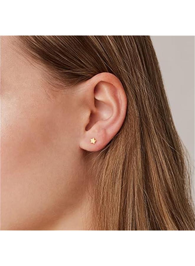 PAVOI 14K Gold Plated Sterling Silver Bar, Dot, Heart, Triangle, Star, Cat | Dainty Earrings for Women - Image 4