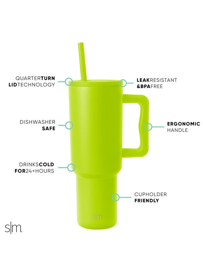 Simple Modern 40 oz Trek Tumbler with Handle and Straw Lid | Cup Holder Friendly Insulated Stainless Steel Travel Mug | Green Apple - Image 2