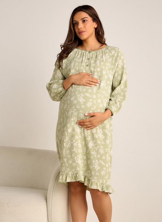 سبلاش فيڤ فستان حمل مطبوع بالزهور بأكمام طويلة - Image 1