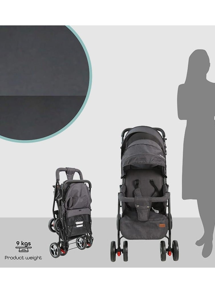 BABY TWIN FOLDABLE DUBLE STROLLER WITH 2 SEAT ADJUSTABLE PRAM (grey) - Image 2