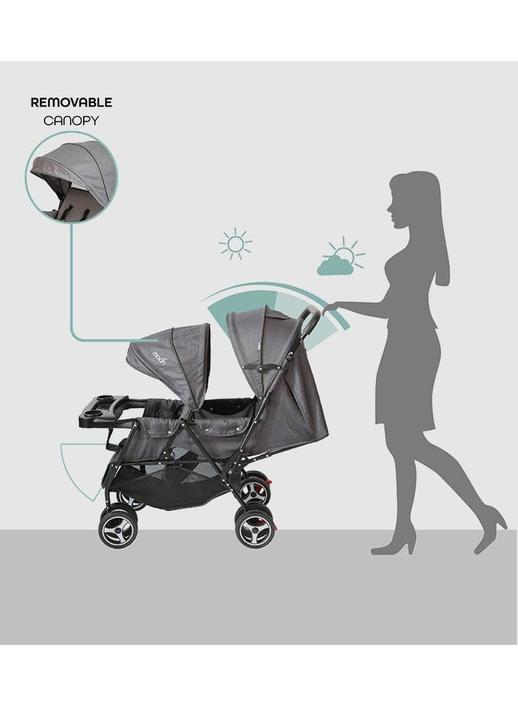 BABY TWIN FOLDABLE DUBLE STROLLER WITH 2 SEAT ADJUSTABLE PRAM (grey) - Image 3