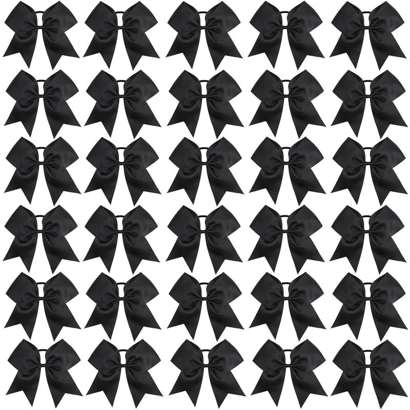 CN 30PCS 8 Large Cheer Bows Cheerleading Bows Ponytail Holder for Girls Grosgrain Ribbon Black Cheer Hair Bows with Elastic Hair Tie for Cheerleader College Sports Softball Competition