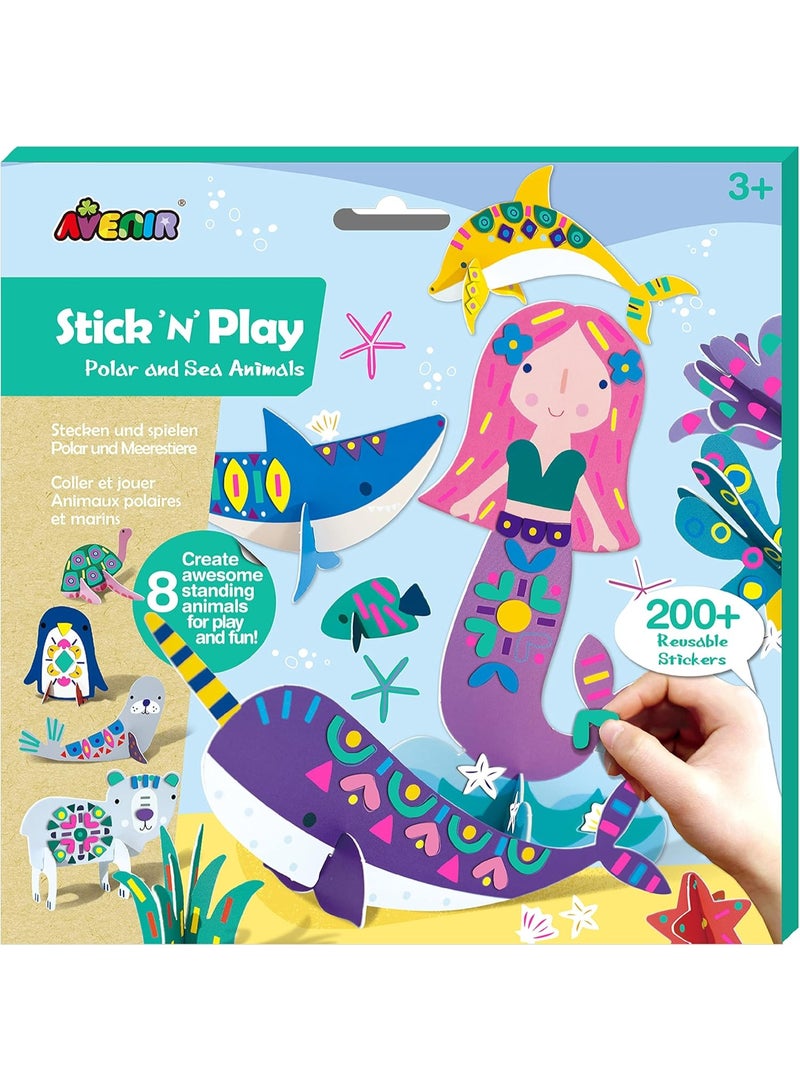 Avenir Stick 'n Play Series Polar & Sea Animals 200+ Reusable Stickers for Endless Fun! Create Play Scenes With 8 Illustrated Theme Cards, Make Your Own Animal Figures for Kids 3+ - Image 1