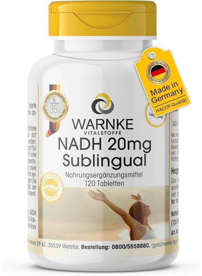 وارنكي للمكملات الغذائية أقراص NADH تحت اللسان بتركيز 20 ملغ • 120 قرصًا • تدعم إنتاج الطاقة والتركيز الذهني • تركيبة نباتية سريعة الذوبان. - Image 1