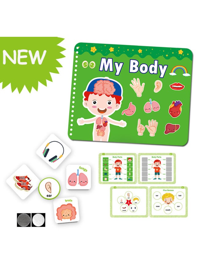 التنوير التعليم المبكر كتاب مشغول كتاب هادئ للأطفال الإنجليزية السماء المرصعة بالنجوم كتاب ملصقات المعرفي لعبة الغذاء الوجه اللون: جسم الإنسان - Image 1