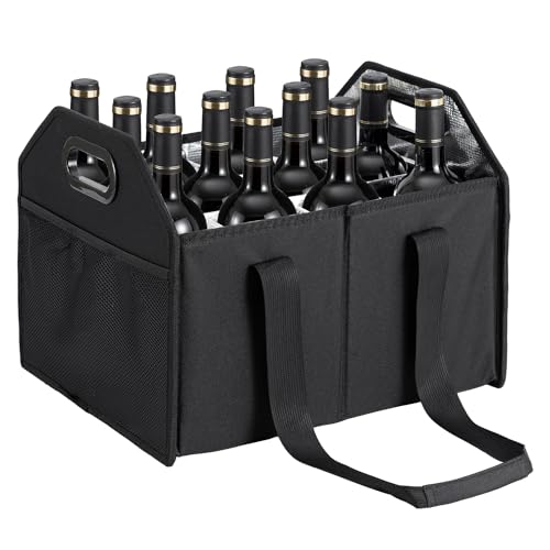 LUILANC Bottle Wine Carrier Collapsible 12 Bottle Storage Box Reusable Portable Carrier Case for Tote Bag Moving Vacation Caddy Grocery Shopping Wine Tasting Access - Image 3