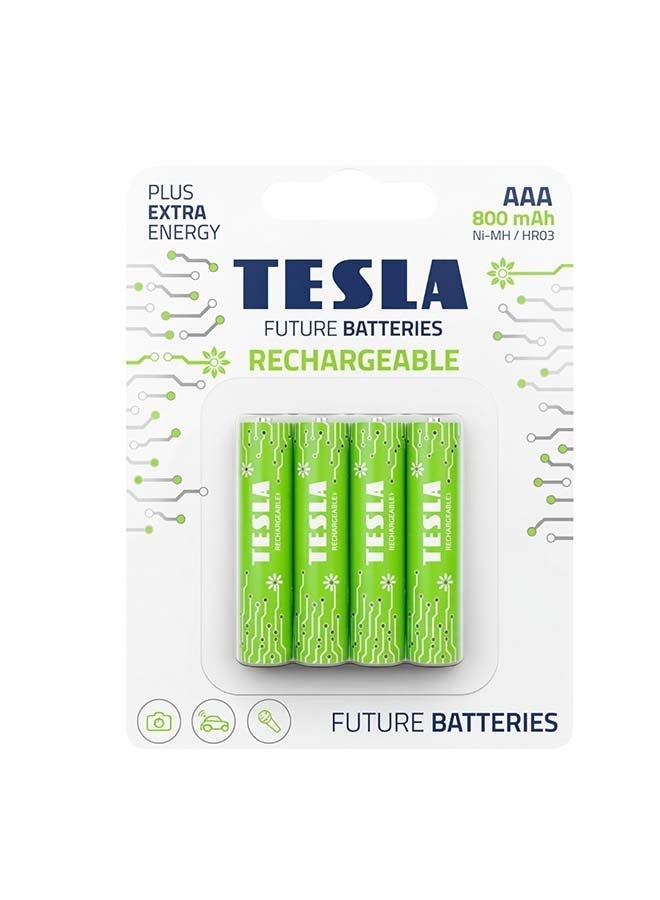 TESLA BATTERIES AAA GREEN+ RECHARGEABLE  HR03 1.2V 4cs - Image 1