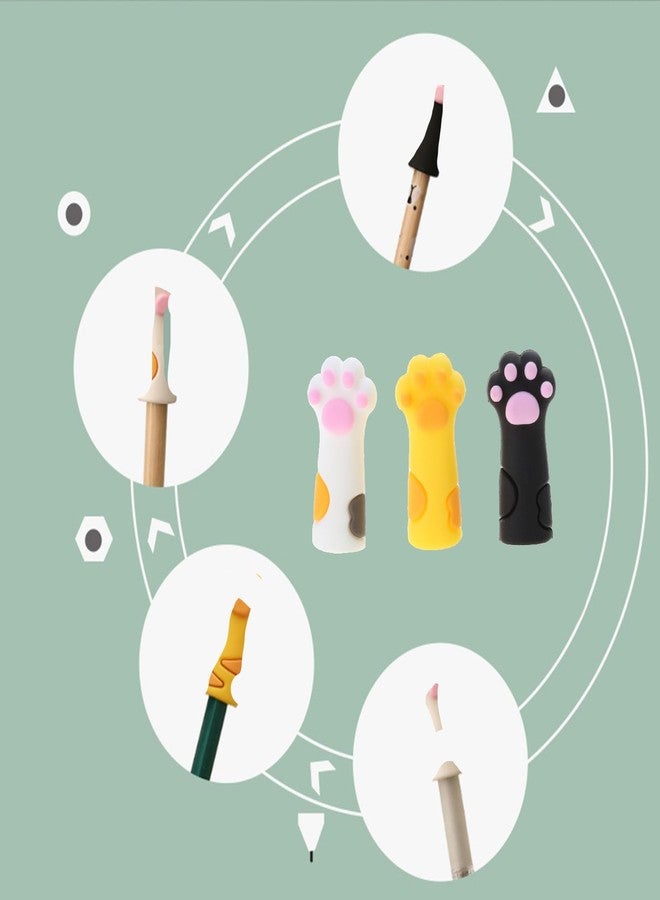 BIBABLYKE 3Pieces Cute Cat Paw Pencil Topper Cartoon Pencil Topper Anti-Chewing Silicone Pencil Cap for Kid Student Class Reward Silicone - Image 2
