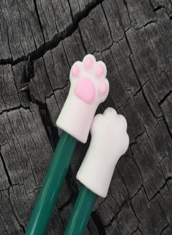 BIBABLYKE 3Pieces Cute Cat Paw Pencil Topper Cartoon Pencil Topper Anti-Chewing Silicone Pencil Cap for Kid Student Class Reward Silicone - Image 3